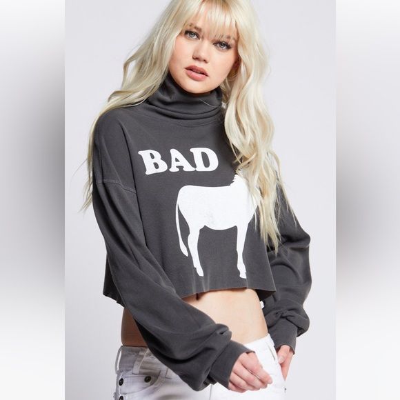 Recycled Karma Bad Donkey Turtleneck Crop Tee - Picture 3 of 4